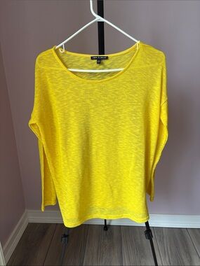 Cable and Guage Bright Yellow Scoop Neck Lightweight Sweater